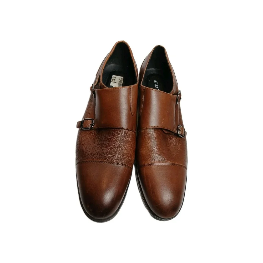 Alfani Men's Luxton Textured Double Monk Cap-Toe Loafers Brown‎ 12 Leather #1461